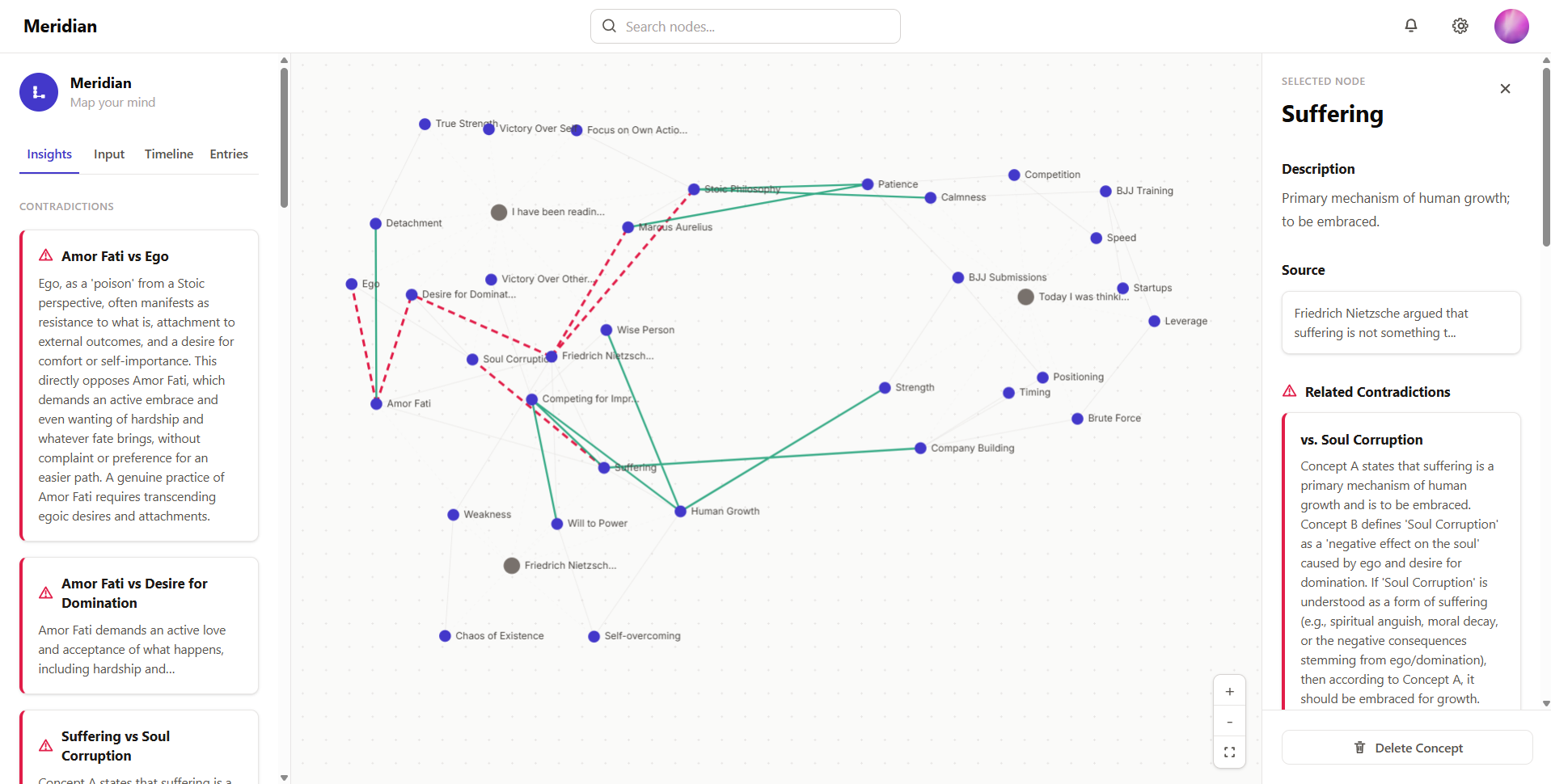 Screenshot of Meridian knowledge graph app